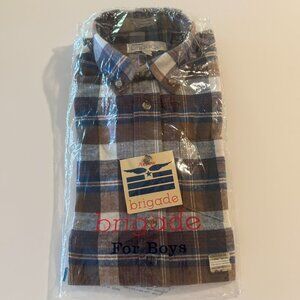BOY'S ARROW BRIGADE Long Sleeve Plaid Flannel Shirt Size 8 in Brown/Navy/ White